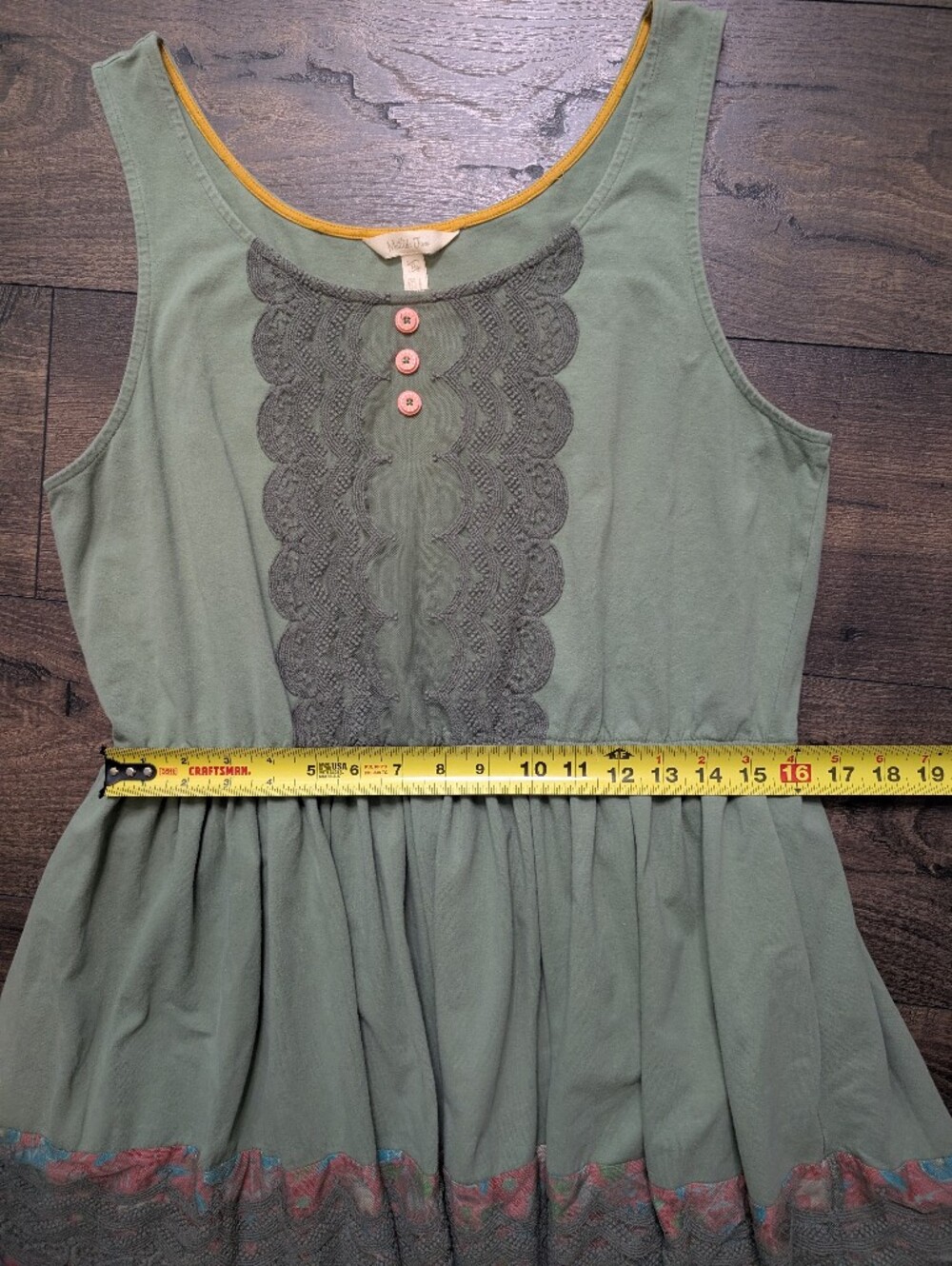 Matilda Jane Sleeveless Sage Green Lace-Trim Sundress with Floral Hem Size XL - Picture 6 of 8